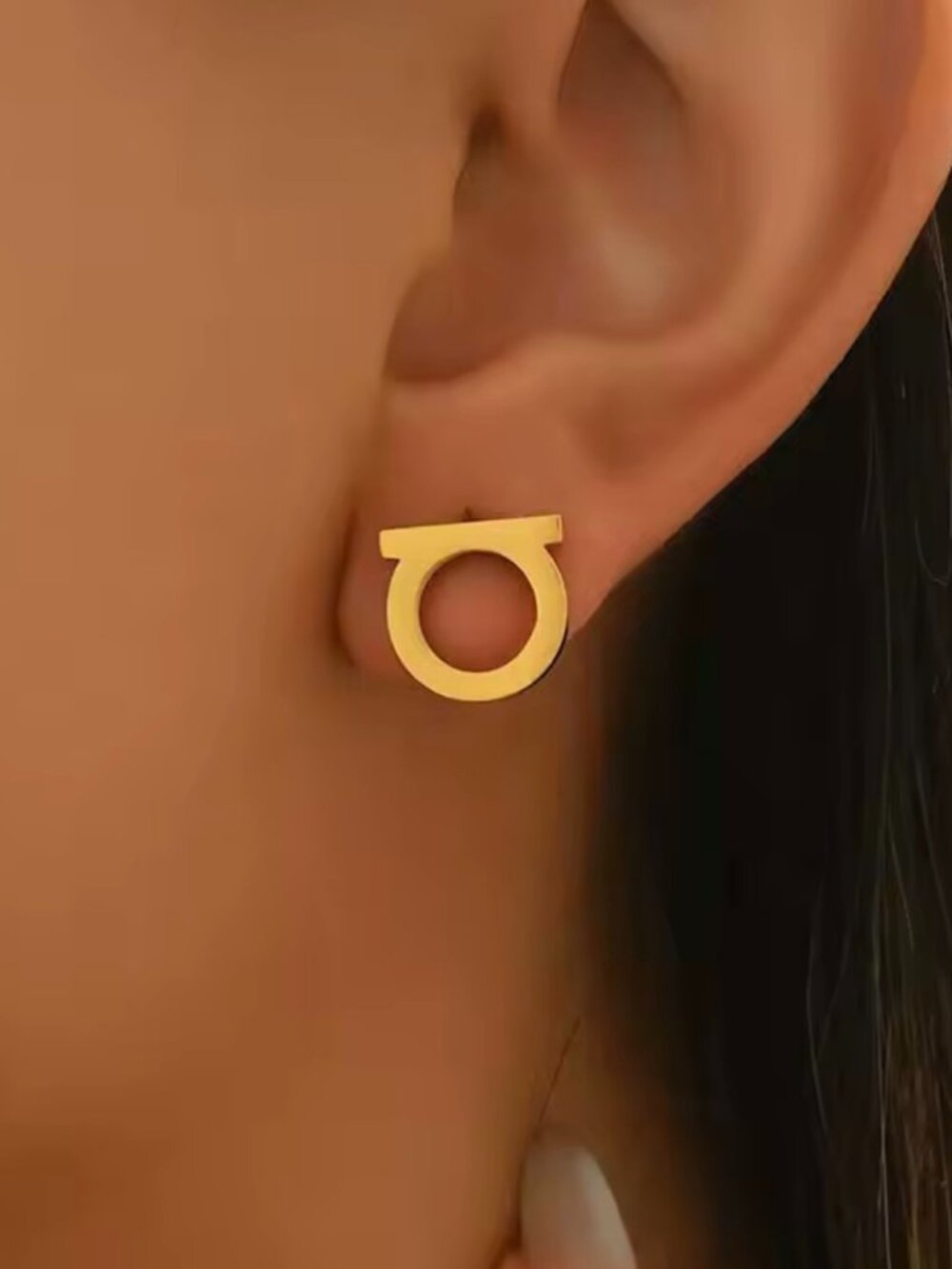 Chic 14K Gold Plated Gancini Horseshoe Designer Inspired Stud Earrings Elegant